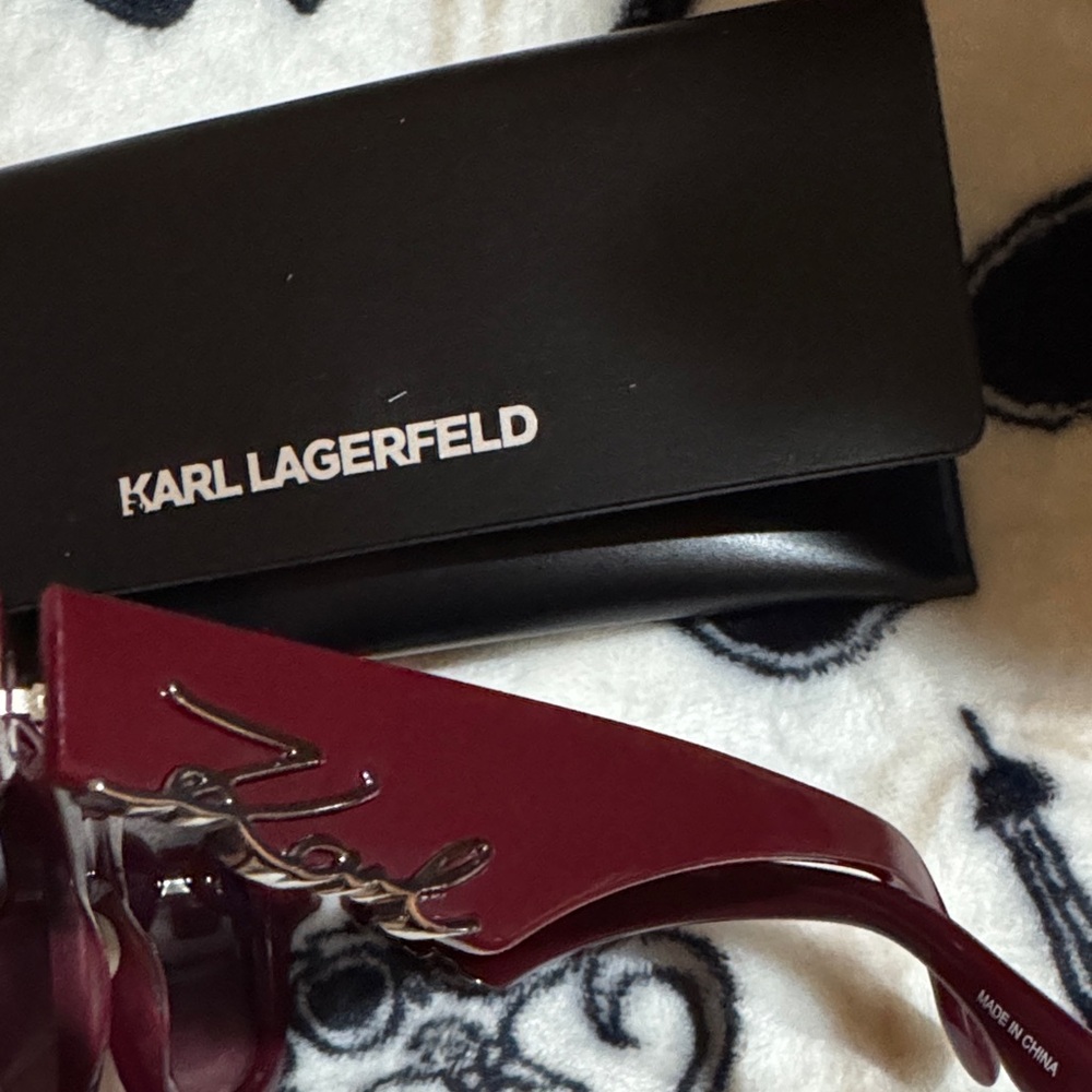 Karl Lagerfeld Dark Red Sunglasses With Case - Picture 8 of 12